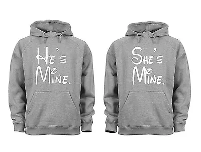 Couples Matching Hoodies He's Mine She's Mine Matching Couple Grey Unisex S-6X • $50.49