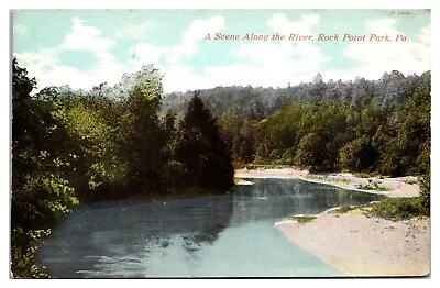 A Scene Along The (Beaver) River Rock Point Park Ellwood City PA Postcard • $3.49