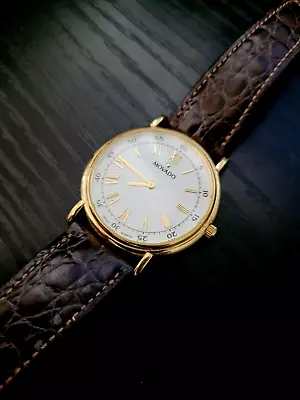 Vintage Classic MOVADO MUSEUM 87-E4-0885 Gold Plated White Dial Leather Band • $392.20