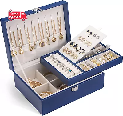 Jewelry Box For Women Girls 2 Layer Jewelry Organizer Smooth Leather With Lock • $36.82