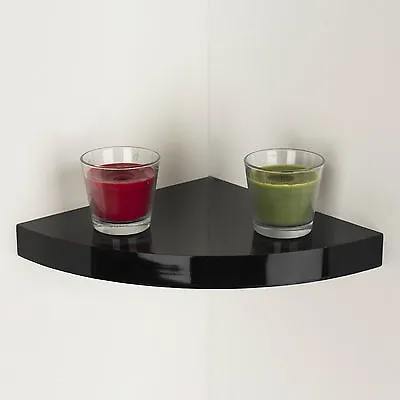 Wall Mounted High Gloss Floating Corner Shelf Shelves Storage Kit Display Unit • £10.90