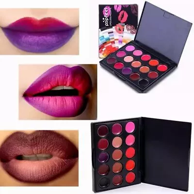 15 Colours Set Long Lasting Lip Gloss Palette Makeup Lipstick Cosmetic Lip Tools • £4.99