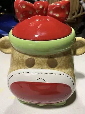 Sock Monkey Real Home Earthenware Ceramic Cookie Jar Treat Jar • $18