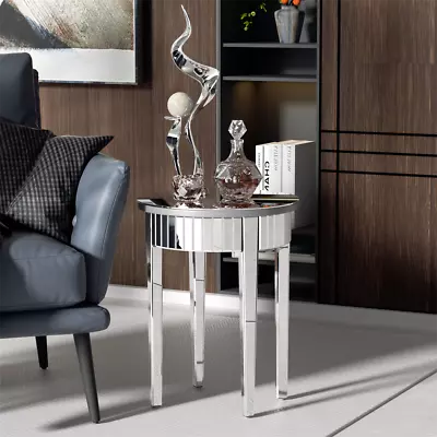 Mirrored Glass Sofa Side End Table Round Coffee Table Bling Silver Bedside Table • £95.92