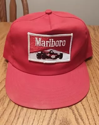 Vtg Marlboro Snapback Hat Red Trucker Cap Indy Car Racing Patch USA • $34.99