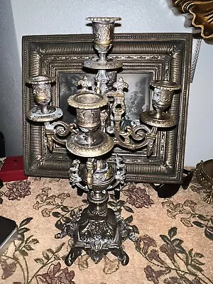 Vintage Brass Candelabra Brevettato Italian Baroque 5 Arm 17   Large • $170