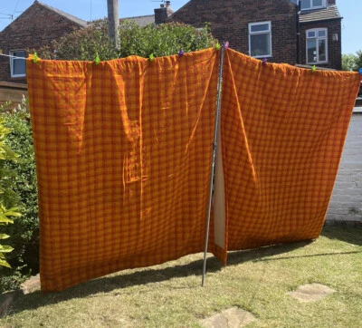 £39 • Buy Vintage Retro Mid Century Orange Check Gingham Curtains Fully Lined St Michael