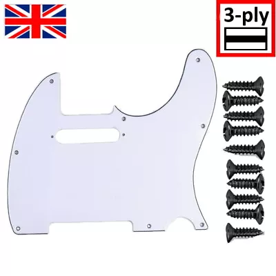 £11.82 • Buy 3-ply Tele Telecaster Scratchplate + 8 SCREWS White Pickguard Scratch Plate UK ✅