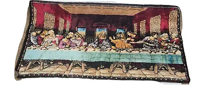 Vtg R.T.C Last Supper Tapestry 38x19 Velvet Wall Art Hanging Throw Rug Italy Red • $27