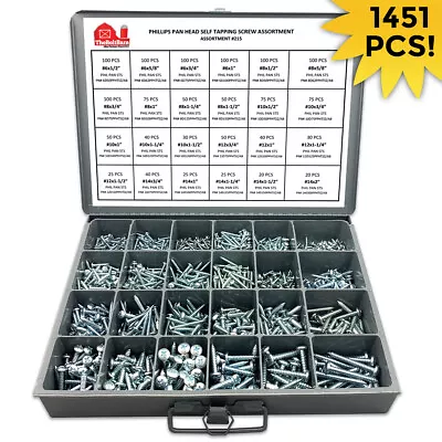 Phillips Pan Head Self Tapping Sheet Metal Screws Zinc Assortment Kit 1421 Pcs! • $138.25