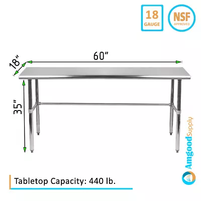 18  X 60  Stainless Steel Open Base Table | NSF Prep Metal Work Table • $244.95