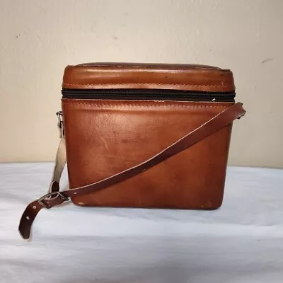 Vintage Camera Bag Lens Bag Small Brown Tan Leather Velvet Lined Zipper Closure • $12.95