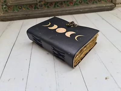 Celestial Sun & Moon Handmade Vintage Leather Journal • Deckle Edge Paper • $25.99