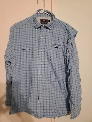 Vineyard Vines Performance Mens Large Harbor Vented L/S Light Blue Shirt • $12