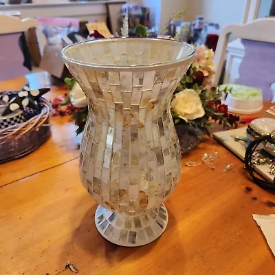 Nordic Mosaic Vase White Shell Glass Handmade Large • $35