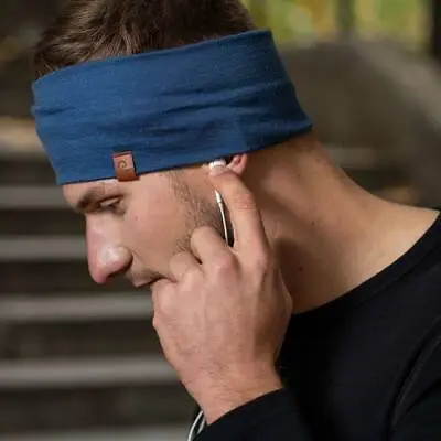 Merino Elastic Men's Sport Headband * Yoga Gym Head Wrap Running Sweatband Denim • $15.95