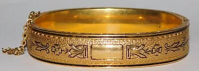 Antique Victorian Gold Filled Taille D'Epargne Hinged Bangle Bracelet 21g • $99