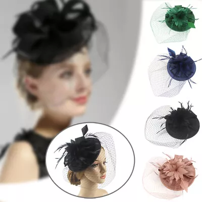 £8.89 • Buy Retro Feather Mesh Royal Ascot Races Headband Fascinator Weddings Birdcage Veil