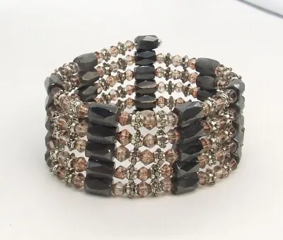 7  Black Magnetic Hematite/Amber Glass Bead Wrap Bracelet Or 36  Lariat Necklace • $9.99