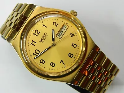 Nice Vintage Seiko V743 Gold Ss Quartz Mens Or Ladies Watch - New Battery - Runs • $39