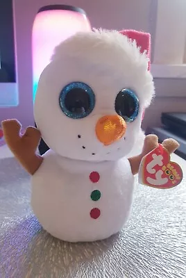 Ty Beanie Boo Scoop The Christmas Snowman Glitter Eyes 15cm Plush Toy  • $26