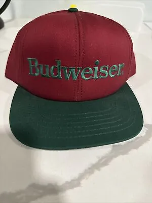 VINTAGE Budweiser Hat Cap Snapback Red Green Mens Advertising USA  Bud Beer • $14.99