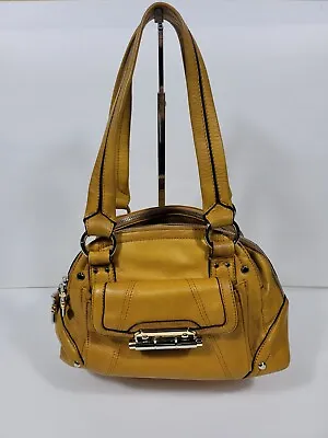 B Makowsky Leather Saddle Bag Handbag Yellow Mustard Color A201625 • $24.99