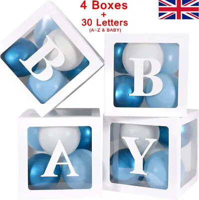 £3.98 • Buy 4Pcs Clear Balloons Box A-Z BABY Shower Boxes Birthday Wedding DIY Letter Cubes