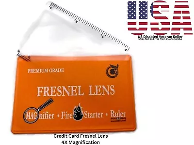 Pocket Size Credit Card Fresnel Lens Magnifier - 4X Magnification - Orange Cover • $3.79