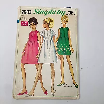 VTG 1968 Simplicity Printed Sewing Pattern 7633 Miss Size 8 Bust 31.5 3 Minis • $14.50