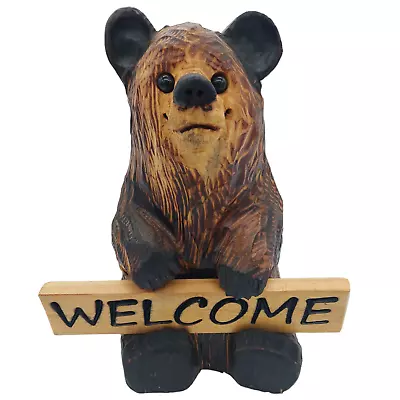 Chainsaw Carved Wooden Bear With Welcome & Wipe Yer Paws Sign Reversible • £154.36