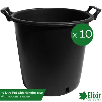 £52.09 • Buy 10 X Heavy Duty 30 Litre Plastic Plant Pots/Tubs With Saucer Option