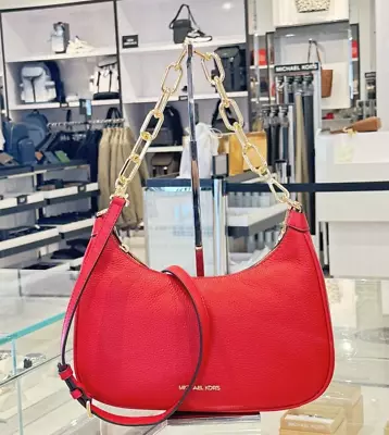 Michael Kors Cora Large Pouchette Chain Shoulder Crossbody Bag Bright Red • $88