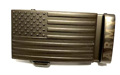 NWOT ARMY Belt Buckle American Flag Ratchet Gun Metal Gray Patriotic USA DogLeg  • $15