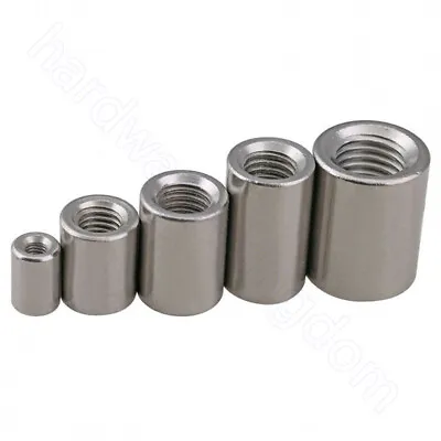 £2.94 • Buy Long Round Connector Nut 304 A2 Stainless Steel Full Thread Sleeve Rod Bar Stud