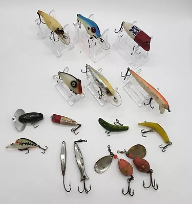 LOT Of Vintage Fishing Lures Wood & Plastic W/ Plastic Tackle Box • $49.99