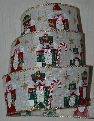 Wired Ribbon~Woven Christmas Toy Soldier~Holiday Red~Ivory~2.5 ~Nutcracker~Bow • $6.95