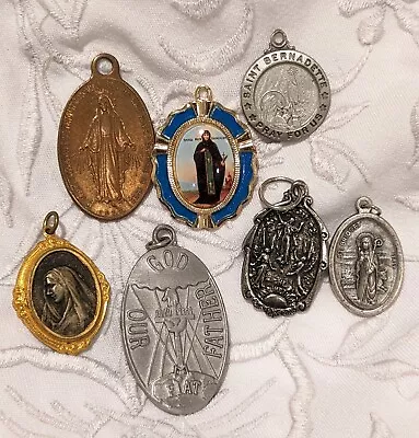 Lot Group 7 Vintage Unusual Vintage Catholic Religious Medals - Enamel Brass ++ • $9.99