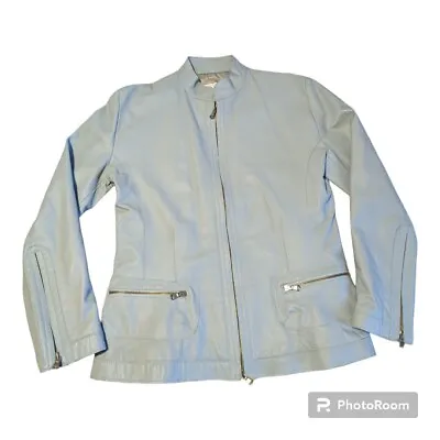 Vintage 1973 Vera Pelle  Italian Leather Jacket - Sky Blue - Medium/Large • $77