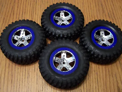 Fits 1/10 Traxxas 2wd Slash BF Goodrich Tires 12mm Blue Chrome Wheels 4 Fr & Rr • $29.99