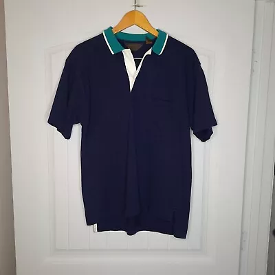 Vintage Eddie Bauer Polo Shirt Men's Size Medium Navy Green Collar Pocket • $17.79