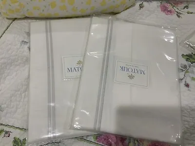 Matouk India NWT 2pc Standard Shams 350TC Cotton Percale White/Silver • $85