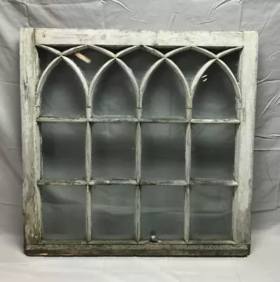 Antique Gothic Arched Glass Window Sash Shabby 34x35 Vintage Chic Old 567-23B • $375