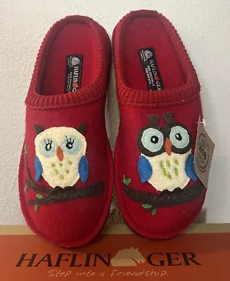 HAFLINGER Womens Olivia Comfy Indoor Wool Slippers RED Owl Clog Size 10.5  42 EU • £85.88