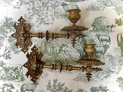 Pair Of Victorian Antique Brass Piano Candle Swing Arm Sconces • $126