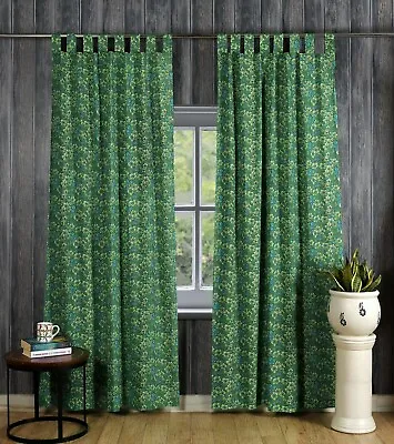 Indian Floral Print Curtain Tab Top Tapestry Curtains Window Bohemian Valance • £39.59