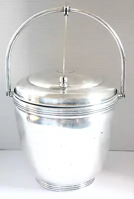 Vintage Sheffield Co Silver Ice Bucket W/ Tongs Glass Lining Hinged Lid Handle • $33.60