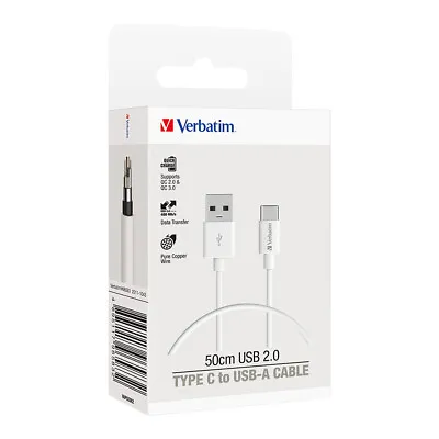 Verbatim USB To USB-C Charge & Sync Durable Soft Touch Rubber Cable 50cm - White • $16