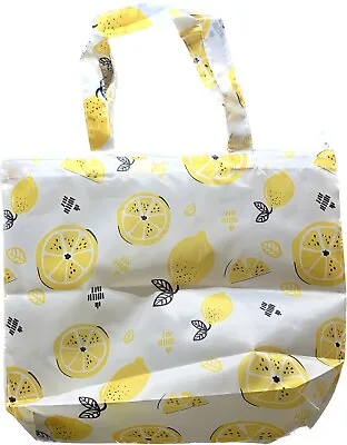 Eco Reusable Shopping Bag Tote - “Lemon Zest” White Travel With Zipper Kawaii • $10.99