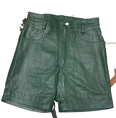 Menscow Leather Shorts Dark Green Casual 5 Pockets Shorts Zipper Fly • $69.99